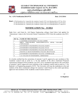 Notification No: 33/2014 Credit Equivalency regarding Bachelor of Engineering at Semester I and II.