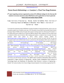 Patent Search Methodology and Analysis by Final Year Engg Students at Baroda, Anand and Vasad