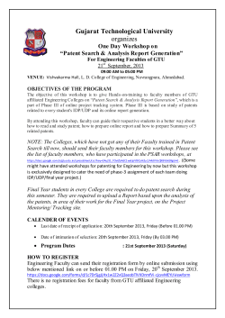 One Day Workshop on &ldquo;Patent Search Analysis Report Generation&rdquo; For Engineering Faculties of GTU