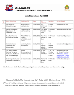 List of Workshops - April 2011