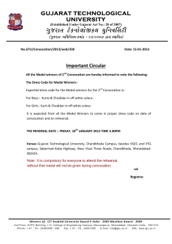 Instruction for GTU&rsquo;s Second Convocation - Venue & Dress Code