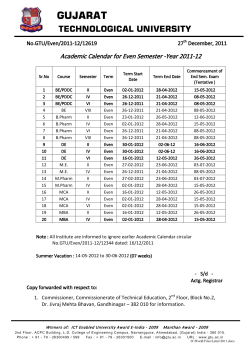 Academic Calendar for Even Semester - Year 2011 (UPDATED 27-12-2011)
