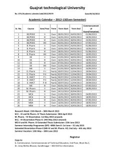 Academic Calendar &ndash; 2012-13(Even Semester)