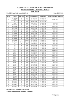 Academic Calendar – 2014-15 (Odd Semester)(Revised)