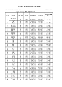Academic Calendar &ndash; 2015-16 (Odd Term)