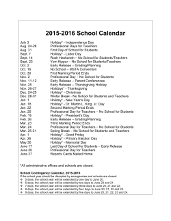2015-2016 School Calendar