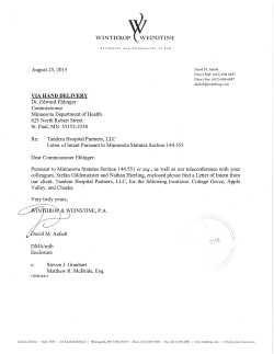 Tandem Hospital Partners Letter of Intent - August 24, 2015 (PDF)