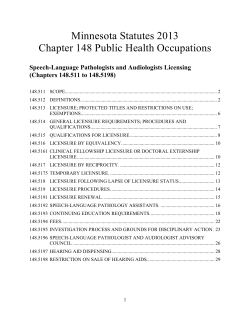 Speech Language Pathologist Audiologist Licensing Sections 148.511 to 148.5198 (PDF: 179 KB/30 pp)