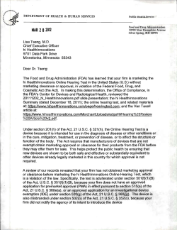 FDA letter to hi HealthInnovations regarding Online Hearing Test (PDF: 1.64 MB/3 pages)