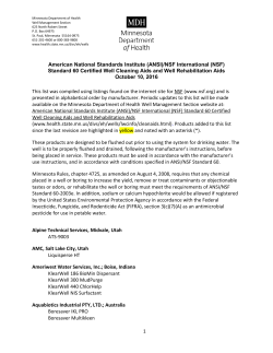 The MDH list of ANSI/NSF Standard 60 Certified Well Cleaning Aids and Well Rehabilitation Aids. Last updated January 21, 2016. (PDF)