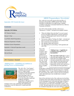 September 2013 Ready to Respond MDH Preparedness Newsletter (PDF: 302KB/6 pages)