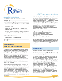 January 2012 Ready to Respond MDH Preparedness Newsletter (PDF: 452KB/6 pages)