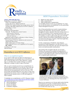January 2010 Ready to Respond MDH Preparedness Newsletter (PDF: 265KB/7 pages)