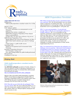 August 2010 Ready to Respond MDH Preparedness Newsletter (PDF: 470KB/7 pages)
