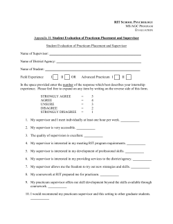 Student Evaluation of Practicum Placement and Supervisor