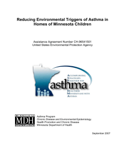 Reducing Environmental Triggers of Asthma in Homes of Minnesota Children, September 2007 Report