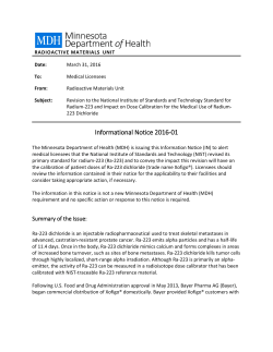 2016-01 Minnesota Department of Health Alerting Licensees to a Revision to the National Institute of Standards and Technology Standard for Radium-223 and Impact on Dose Calibration for the Medical Use of Radium-223 Dichloride (PDF)