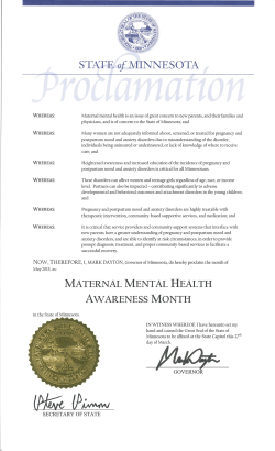Maternal Mental Health Month Proclamation (PDF: 1MB/1 page)
