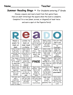 Summer Reading Bingo for Children Entering Grade 1