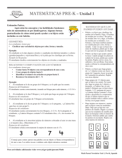 Math Newsletter: Grade Pre-K Unit 1 - Spanish