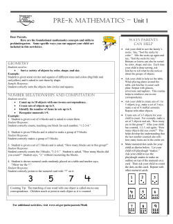 Math Newsletter: Grade Pre-K Unit 1 - English