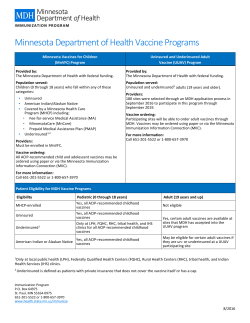 Minnesota Department of Health Vaccine Programs (PDF)