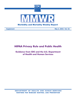 HIPAA Privacy Rule and Public Health (special supplement to MMWR)