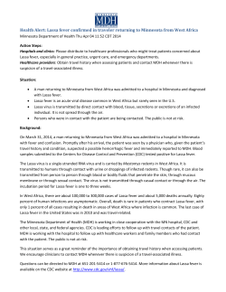 Health Alert: Lassa fever confirmed in traveler returning to Minnesota from West Africa (PDF)