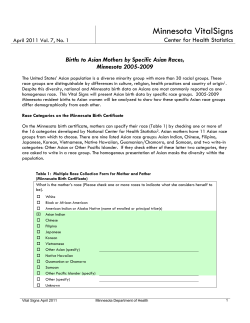 Births to Asian Mothers by Specific Asian Races, 2005-2009 - April 2011 (PDF:216KB/10 pages)