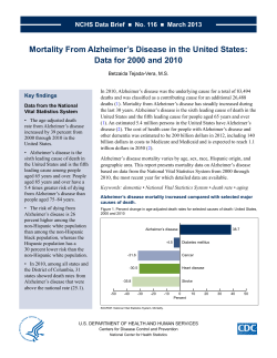 NCHS Data Brief, Mortality From Alzheimer s Disease in the United States: Data for 2000 and 2010, Number 116, March 2013