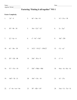 Factoring Review-putting it all together ws 1