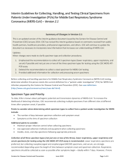 Interim Guidelines for Collecting, Handling, and Testing Clinical Specimens from Patients Under Investigation (PUIs) for Middle East Respiratory Syndrome Coronavirus (MERS-CoV) &ndash; Version 2.1 (PDF)
