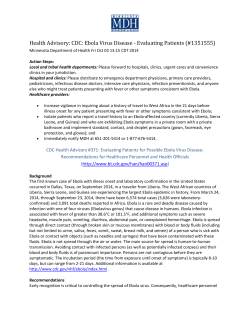 Health Advisory: CDC: Ebola Virus Disease - Evaluating Patients (PDF: 175KB/3 pages)