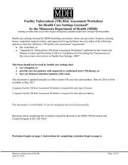 Facility Tuberculosis (TB) Risk Assessment Worksheet for Health Care Settings Licensed by the Minnesota Department of Health (MDH) (Word)