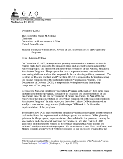 Smallpox Vaccination: Review of the Implementation of the Military Program (PDF: 11 pages)