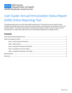 User Guide: Annual Immunization Status Report (AISR) Online Reporting Tool (PDF)