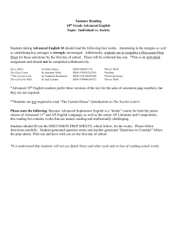 10th Grade Advanced English Required Summer Reading and Assignments
