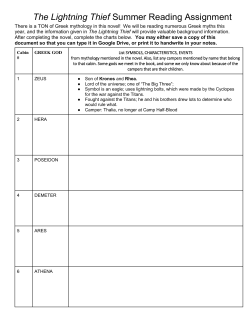 7th Grade College Prep and Advanced Summer Reading Assignment for The Lightning Thief