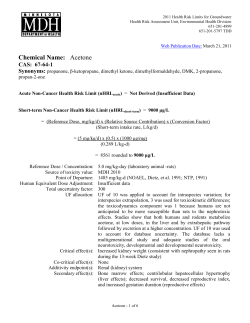 Toxicological Summary for Acetone (PDF)