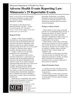 Adverse Health Events Reporting Law: Minnesota's 29 Reportable Events (PDF: 149KB/2 pages)