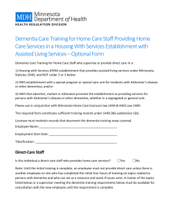 Dementia Care Training for Home Care Staff providing Home Care Services in a Housing With Services Establishment with Assisted Living Services Optional Form (PDF)
