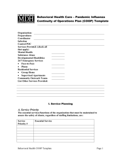 Behavioral Health Care - Pandemic Influenza Continuity of Operations Plan (COOP) Template (Word: 137KB/8 pages)