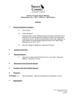 SPECIAL BOARD MEETING AGENDA June 1, 2011