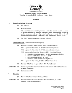 BOARD MEETING AGENDA January 22, 2013