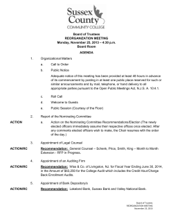BOARD REORGANIZATION MEETING AGENDA November 25, 2013