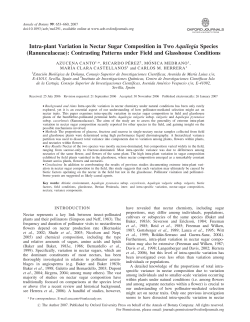 Intraplant variation in nectar sugar composition in two Aquilegia species (Ranunculaceae): contrasting patterns under field and greenhouse conditions