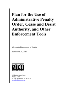 Plan for the Use of Administrative Penalty Order, Cease and Desist Authority, and Other Enforcement Tools (PDF: 221KB/57 pages)