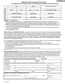 Minnesota Birth Record Application for representatives of the Minnesota Dept. of Human Services (PDF: 187KB/1 page)