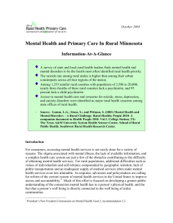 Mental Health and Primary Care in Rural Minnesota: Information at a Glance
