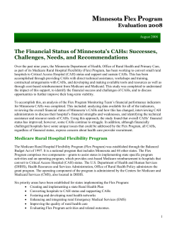 Financial Status of Minnesota's CAHs: Successes, Challenges, Needs and Recommendations